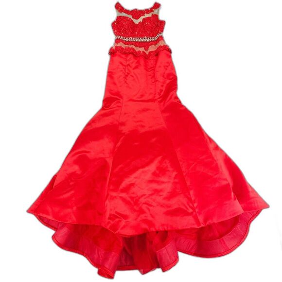 Sherri Hill 32033 Illusion Mesh Rhinestone Embellished Mermaid Prom Gown Red 6 - Picture 7 of 10